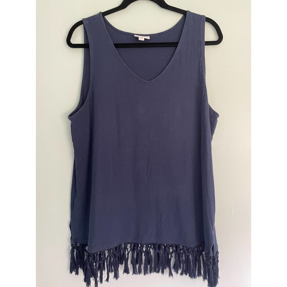 Women's J. Jill Navy Sleeveless Shirt XL tassels fringe